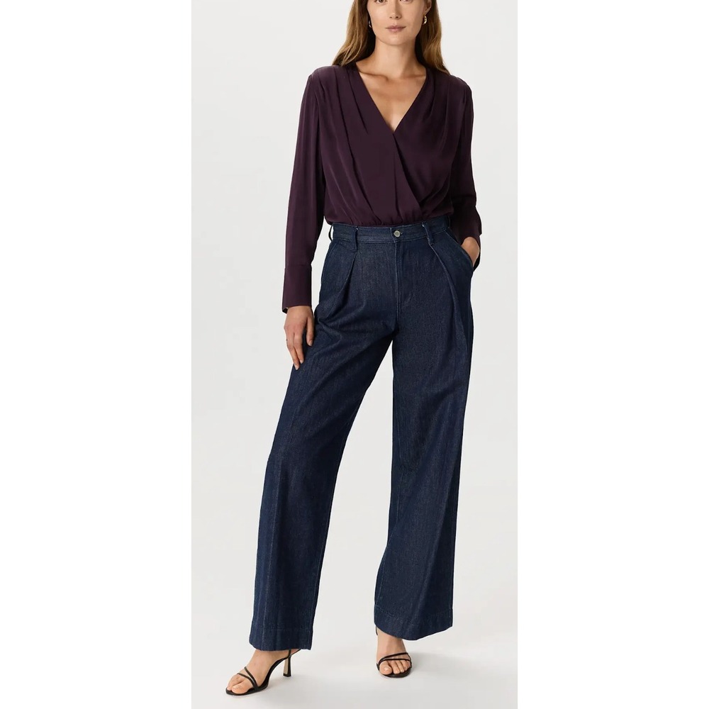 NWT Quince Washable Stretch Silk Surplice Bodysuit Deep Orchid Purple S